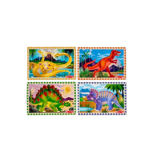 Melissa & Doug 4-in-1 Wooden Dinosaur Jigsaw Puzzles – 48 Pieces with Storage Box, Ages 3+