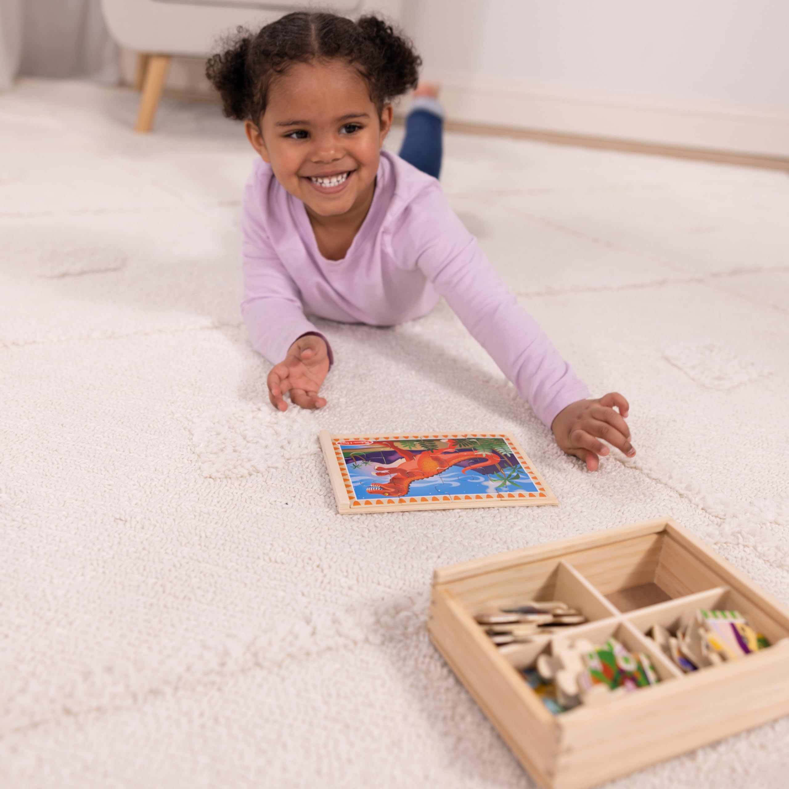 Melissa & Doug 4-in-1 Wooden Dinosaur Jigsaw Puzzles – 48 Pieces with Storage Box, Ages 3+