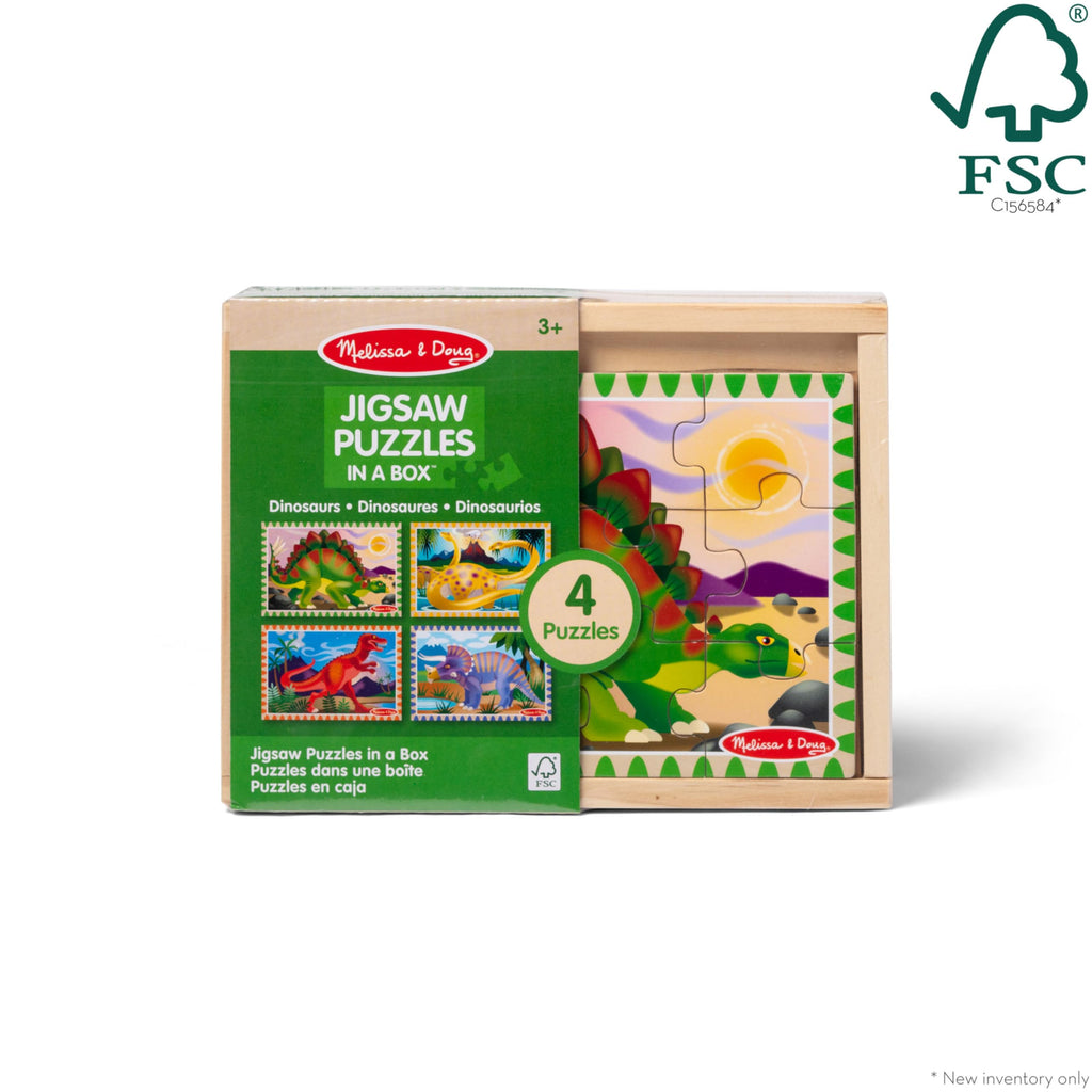 Melissa & Doug 4-in-1 Wooden Dinosaur Jigsaw Puzzles – 48 Pieces with Storage Box, Ages 3+