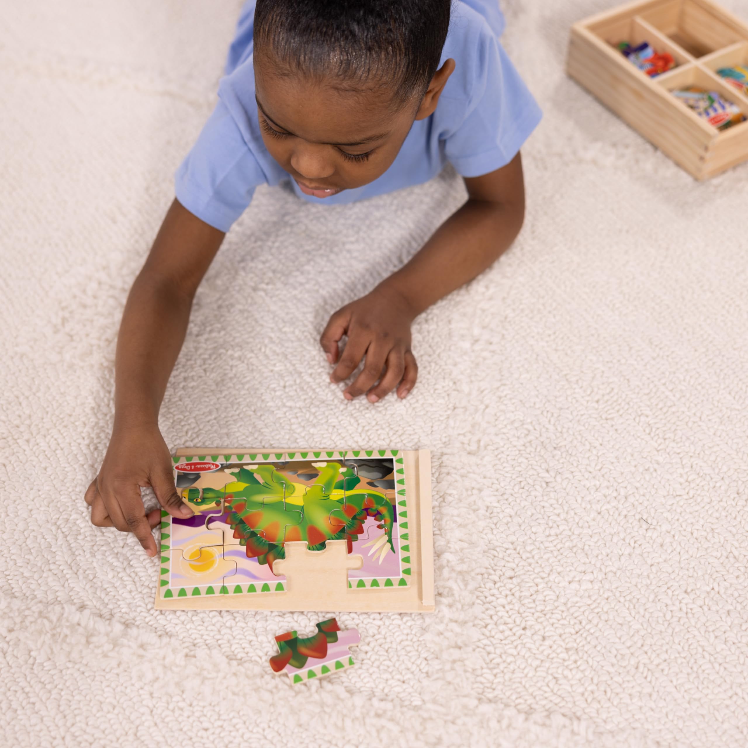 Melissa & Doug 4-in-1 Wooden Dinosaur Jigsaw Puzzles – 48 Pieces with Storage Box, Ages 3+
