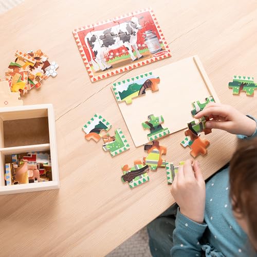 Melissa & Doug 4-in-1 Wooden Farm Animal Puzzles – 48 Pieces with Storage Box, Ages 3+