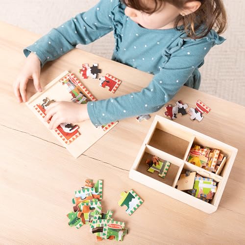 Melissa & Doug 4-in-1 Wooden Farm Animal Puzzles – 48 Pieces with Storage Box, Ages 3+