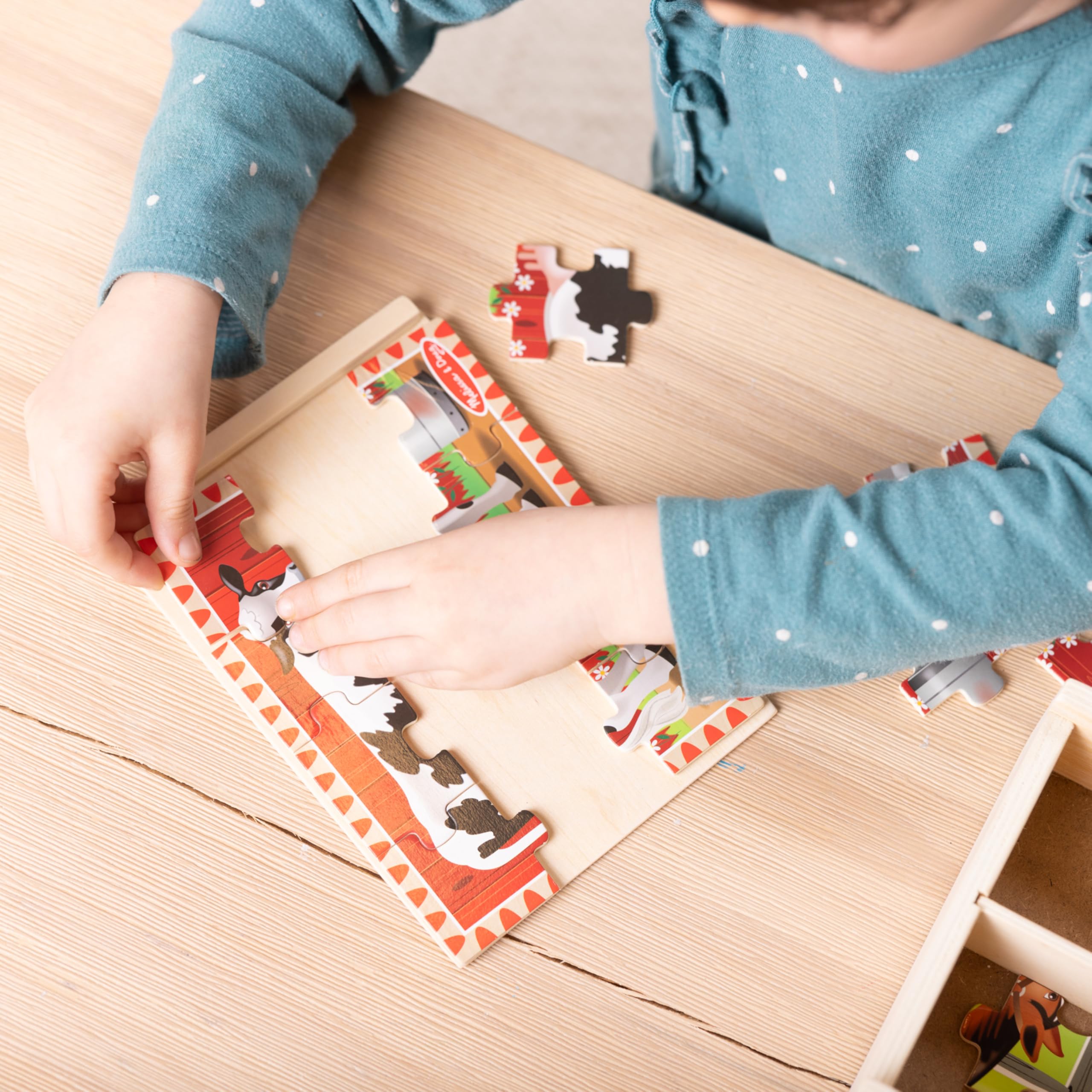 Melissa & Doug 4-in-1 Wooden Farm Animal Puzzles – 48 Pieces with Storage Box, Ages 3+