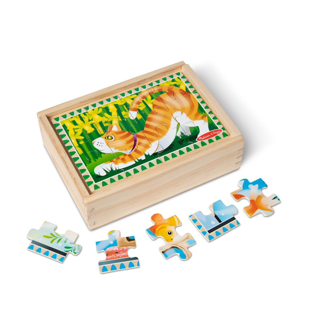 Melissa & Doug 4-in-1 Wooden Pet Jigsaw Puzzles – 48 Pieces with Storage Box, Ages 3+
