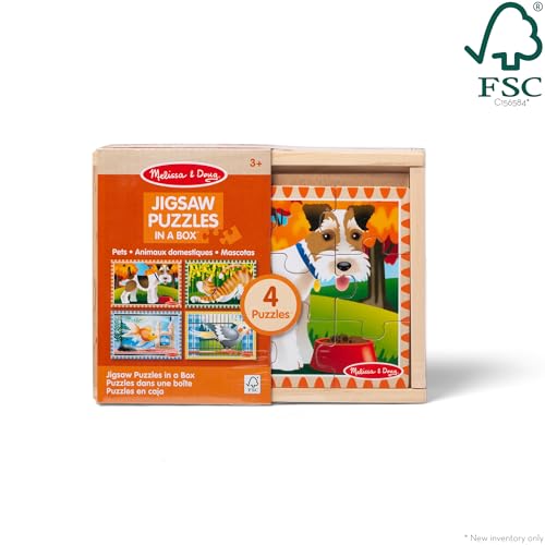 Melissa & Doug 4-in-1 Wooden Pet Jigsaw Puzzles – 48 Pieces with Storage Box, Ages 3+