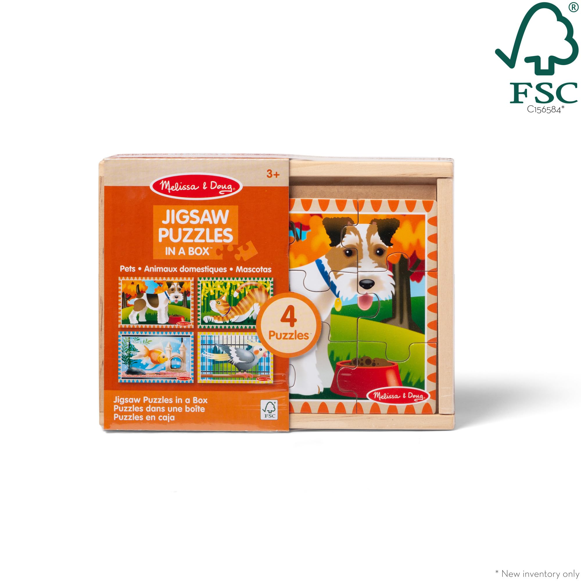 Melissa & Doug 4-in-1 Wooden Pet Jigsaw Puzzles – 48 Pieces with Storage Box, Ages 3+