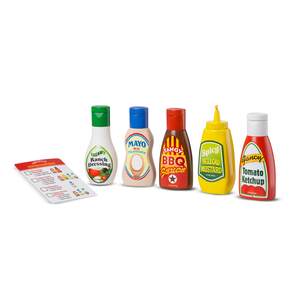 Melissa & Doug 5-Piece Pretend Play Condiments Set – Play Food with Squirt Feature