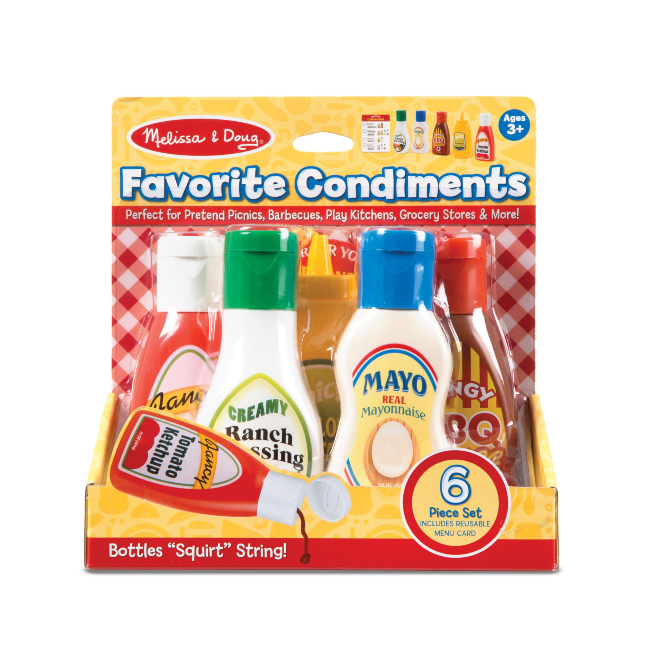 Melissa & Doug 5-Piece Pretend Play Condiments Set – Play Food with Squirt Feature