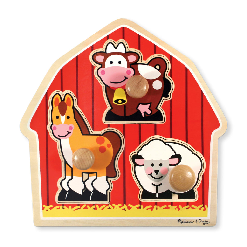 Melissa & Doug Barnyard Animals Jumbo Knob Puzzle – Wooden Peg Puzzle for Toddlers Ages 1+