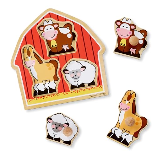 Melissa & Doug Barnyard Animals Jumbo Knob Puzzle – Wooden Peg Puzzle for Toddlers Ages 1+