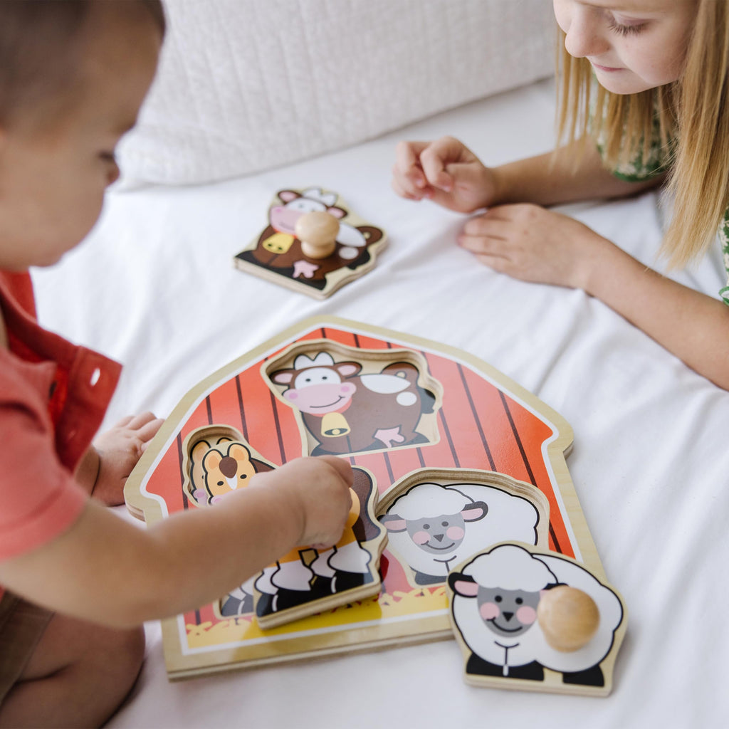 Melissa & Doug Barnyard Animals Jumbo Knob Puzzle – Wooden Peg Puzzle for Toddlers Ages 1+