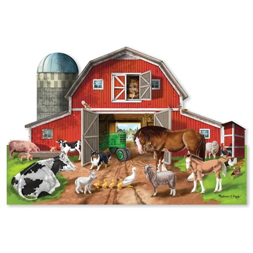 Melissa & Doug Busy Barn Shaped Jumbo Floor Puzzle – 32-Piece Barnyard Jigsaw for Kids Ages 3+ (FSC Certified)