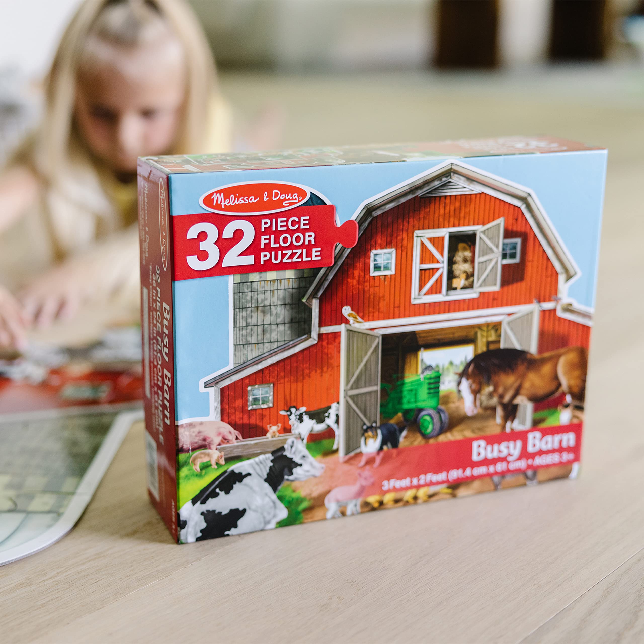 Melissa & Doug Busy Barn Shaped Jumbo Floor Puzzle – 32-Piece Barnyard Jigsaw for Kids Ages 3+ (FSC Certified)