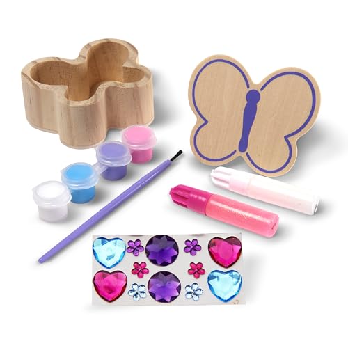 Melissa & Doug Butterfly Box Wooden Craft Kit with Paints, Gem Stickers, and Glitter Glue