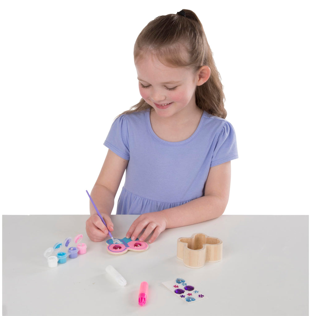 Melissa & Doug Butterfly Box Wooden Craft Kit with Paints, Gem Stickers, and Glitter Glue
