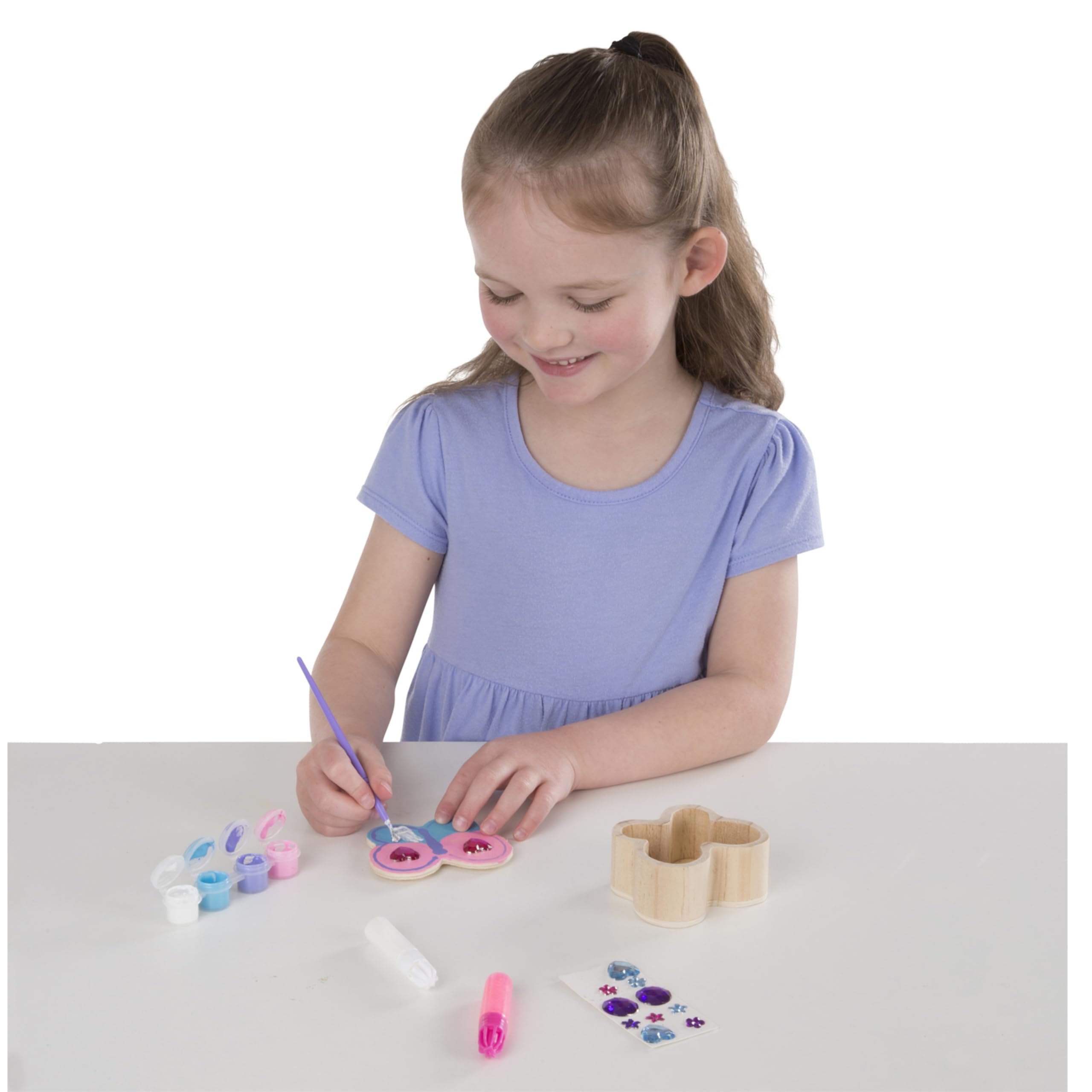 Melissa & Doug Butterfly Box Wooden Craft Kit with Paints, Gem Stickers, and Glitter Glue