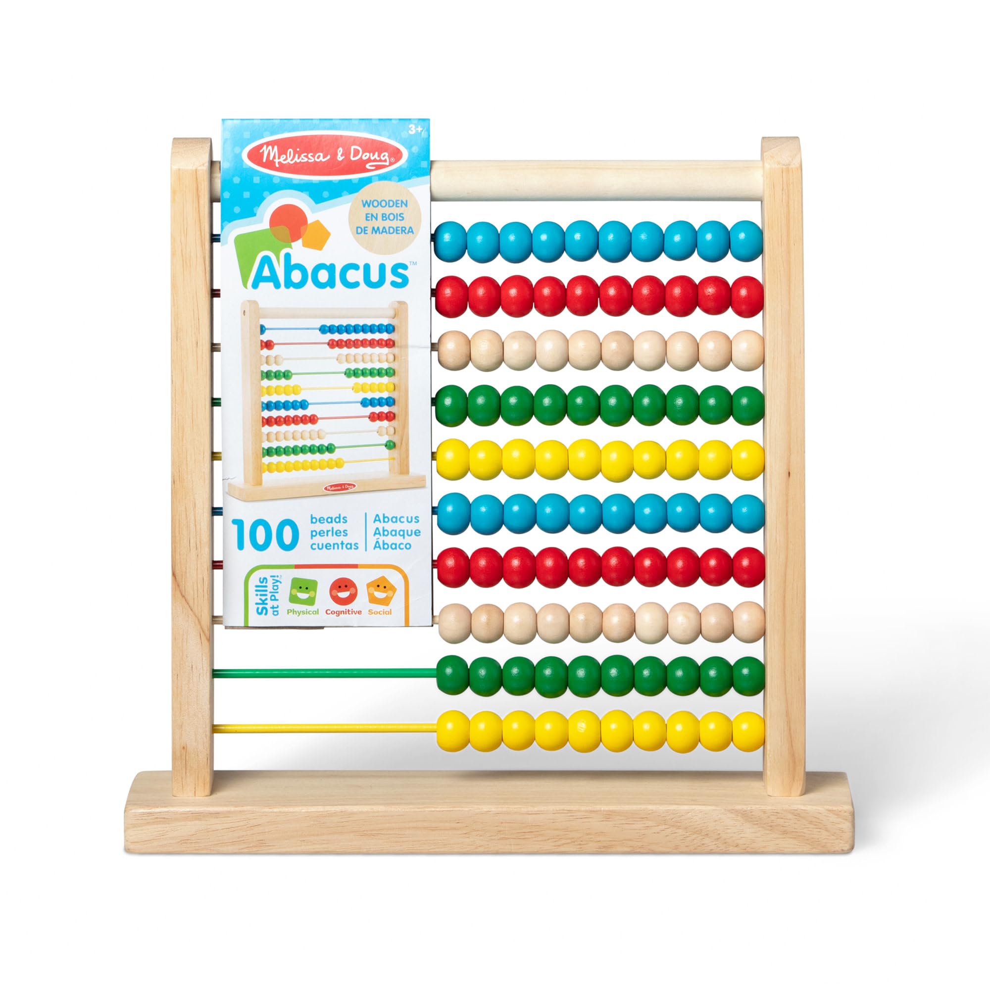 Melissa & Doug Classic Wooden Abacus – 100 Beads Counting Toy for Preschool Learning & Math Games