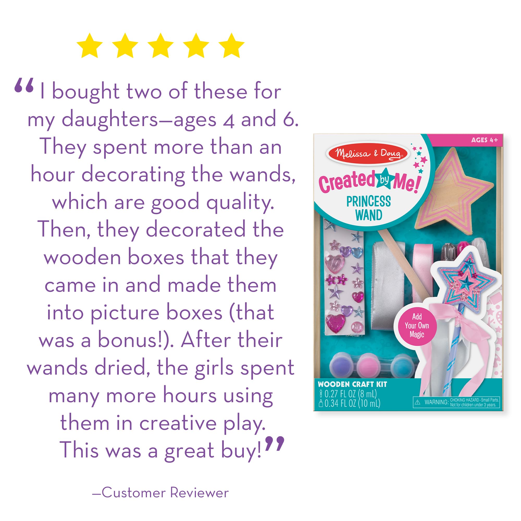 Melissa & Doug Created By Me! Princess Wand Craft Kit – Paint, Gems, Glitter & Ribbons for Kids Ages 4+