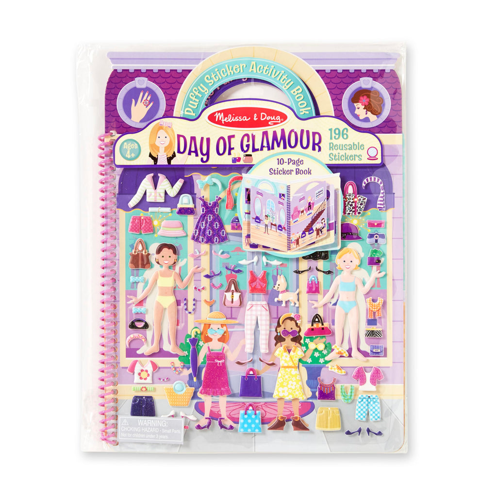 Melissa & Doug Day of Glamour Puffy Sticker Activity Book – 196 Reusable Stickers, 10 Scenes, Travel-Friendly