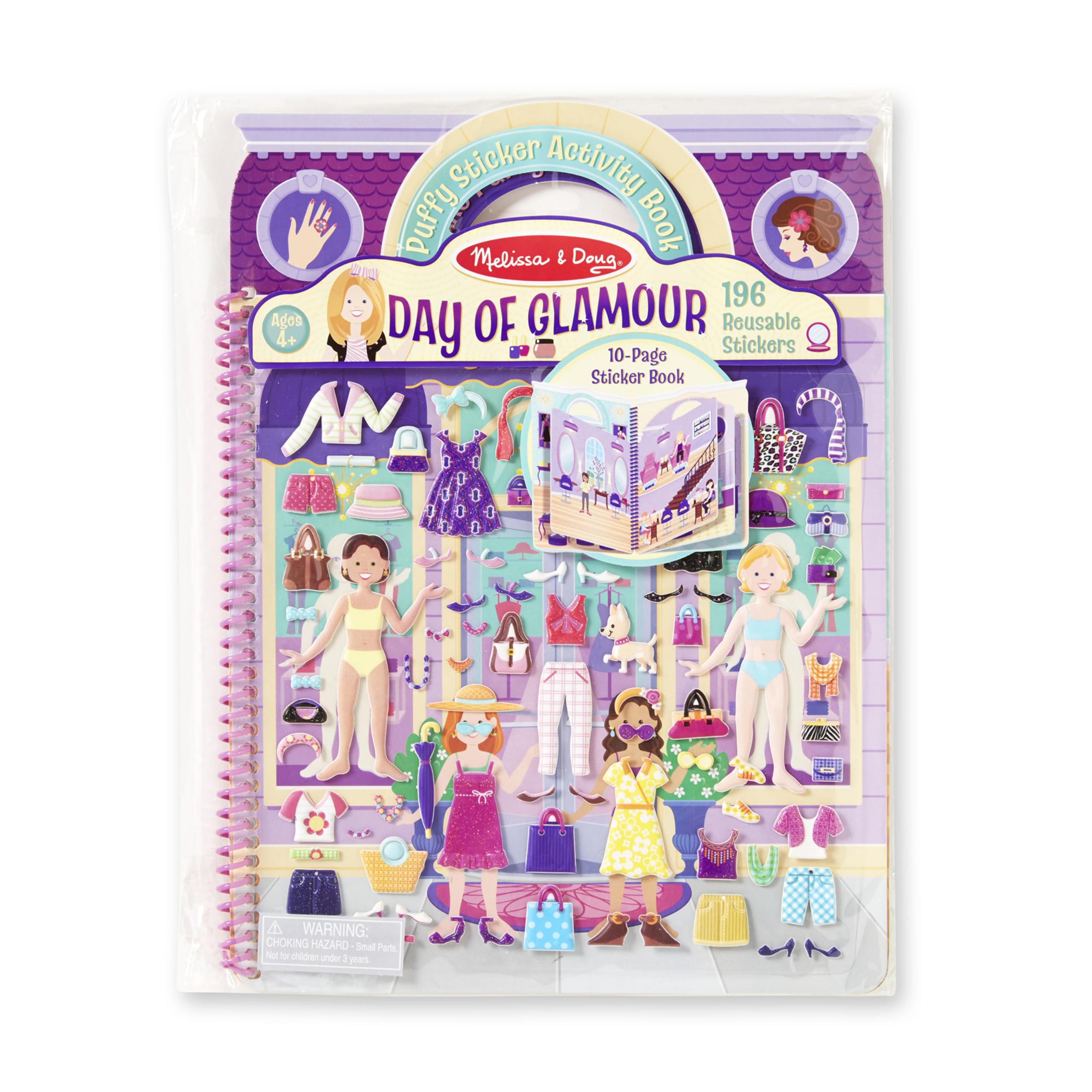Melissa & Doug Day of Glamour Puffy Sticker Activity Book – 196 Reusable Stickers, 10 Scenes, Travel-Friendly