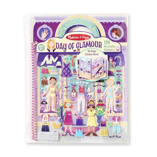 Melissa & Doug Day of Glamour Puffy Sticker Activity Book – 196 Reusable Stickers, 10 Scenes, Travel-Friendly