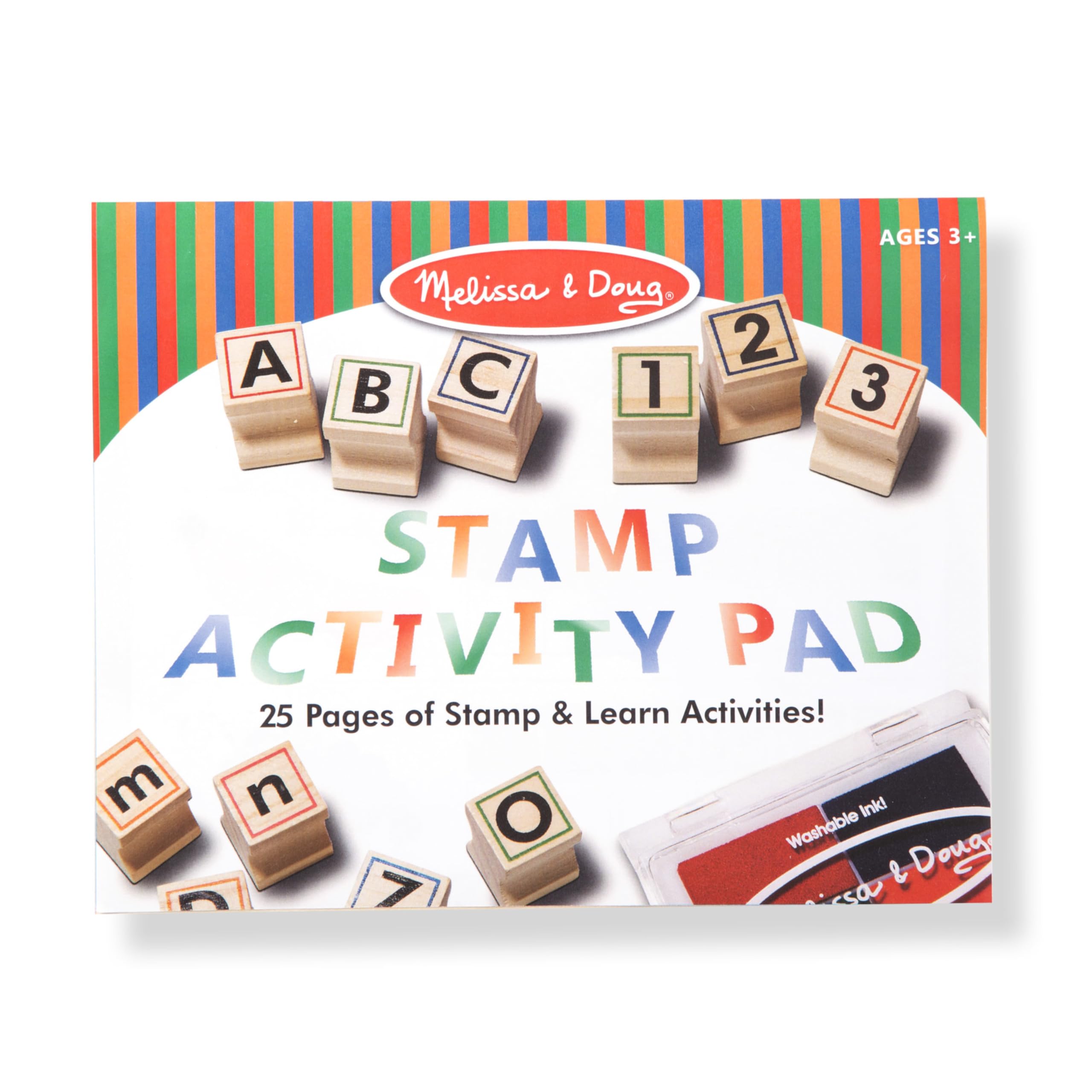 Melissa & Doug Deluxe Letters and Numbers Wooden Stamp Set – 71 Stamps, 4-Color Ink Pad, Activity Book (Ages 4-8)