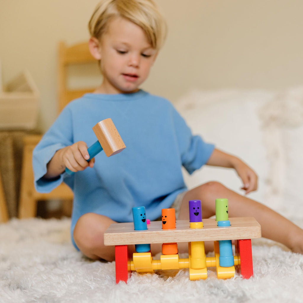 Melissa & Doug Deluxe Pounding Bench – Wooden Toddler Toy with Mallet, Ages 2+