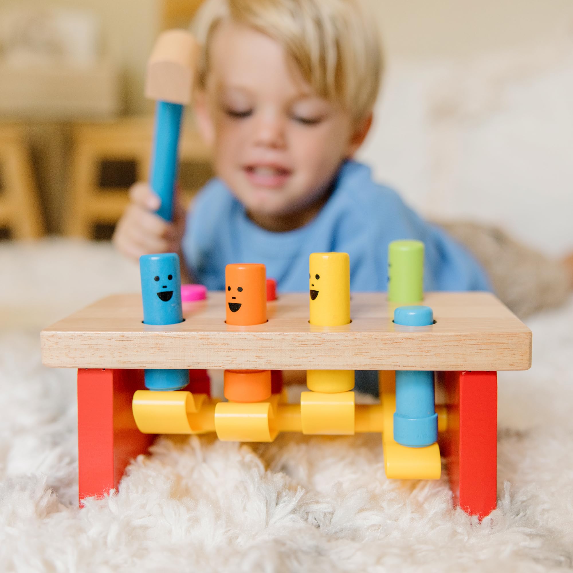 Melissa & Doug Deluxe Pounding Bench – Wooden Toddler Toy with Mallet, Ages 2+