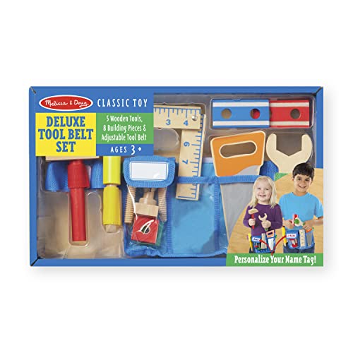 Melissa & Doug Deluxe Tool Belt Set: 5 Wooden Tools, 8 Building Pieces, Adjustable Belt for Ages 3-5