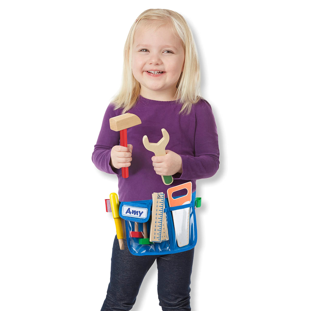 Melissa & Doug Deluxe Tool Belt Set: 5 Wooden Tools, 8 Building Pieces, Adjustable Belt for Ages 3-5