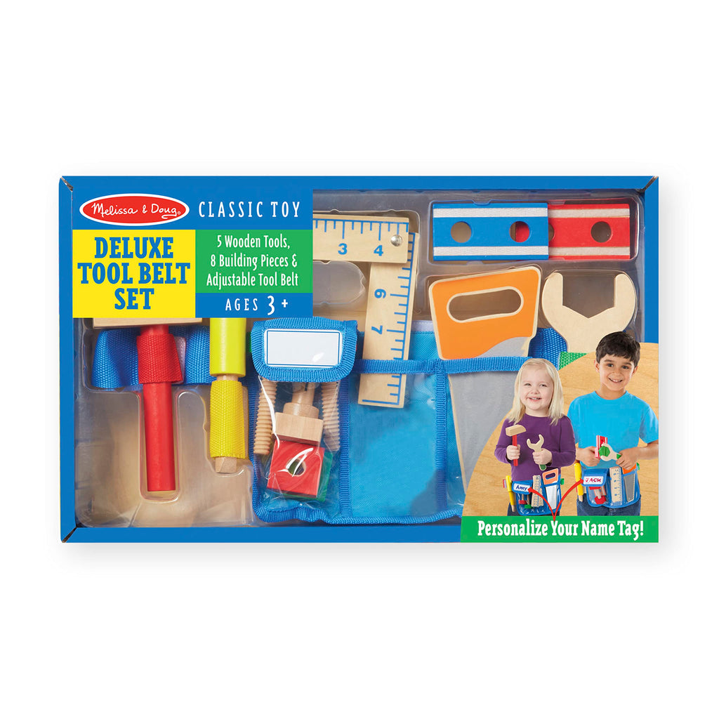 Melissa & Doug Deluxe Tool Belt Set: 5 Wooden Tools, 8 Building Pieces, Adjustable Belt for Ages 3-5