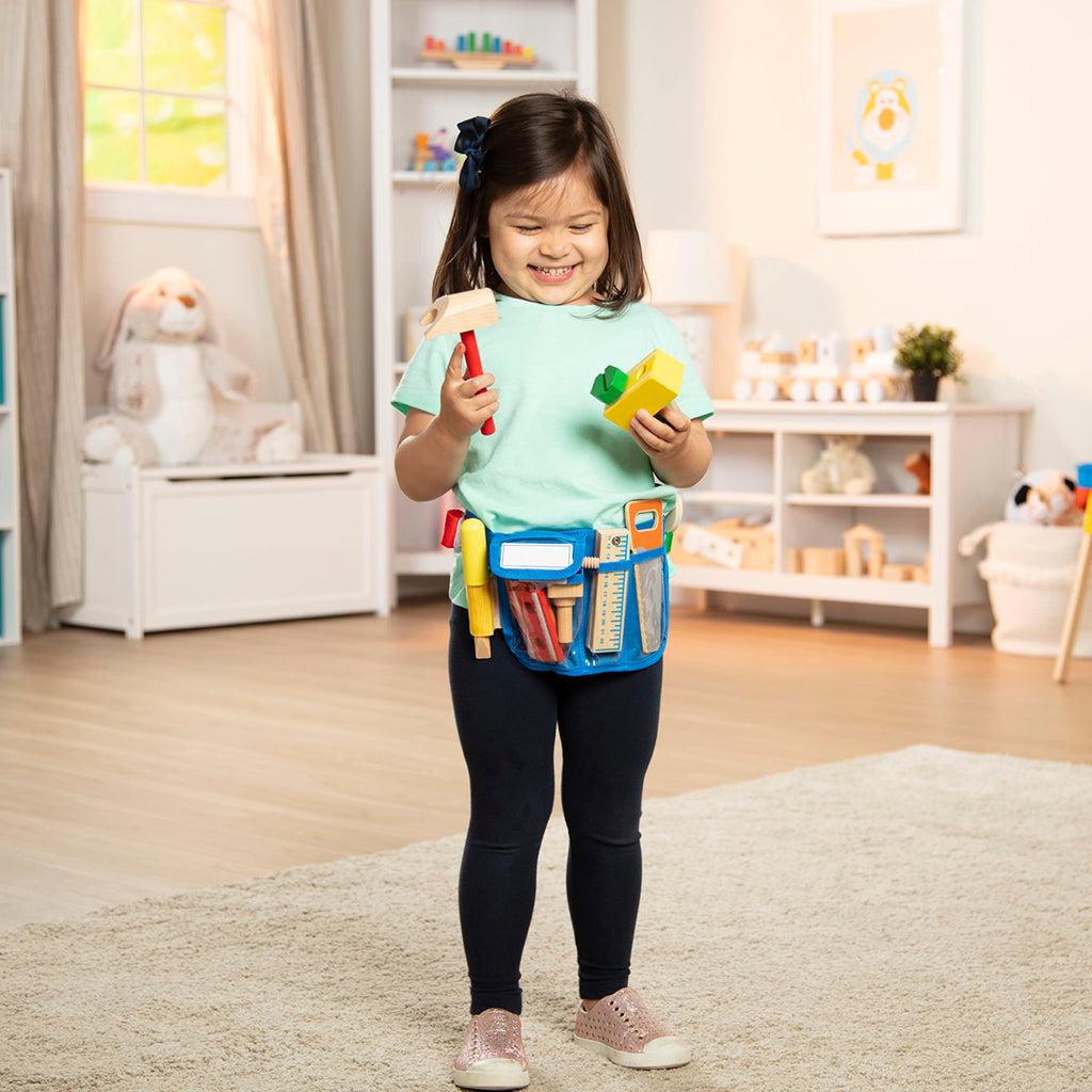 Melissa & Doug Deluxe Tool Belt Set: 5 Wooden Tools, 8 Building Pieces, Adjustable Belt for Ages 3-5