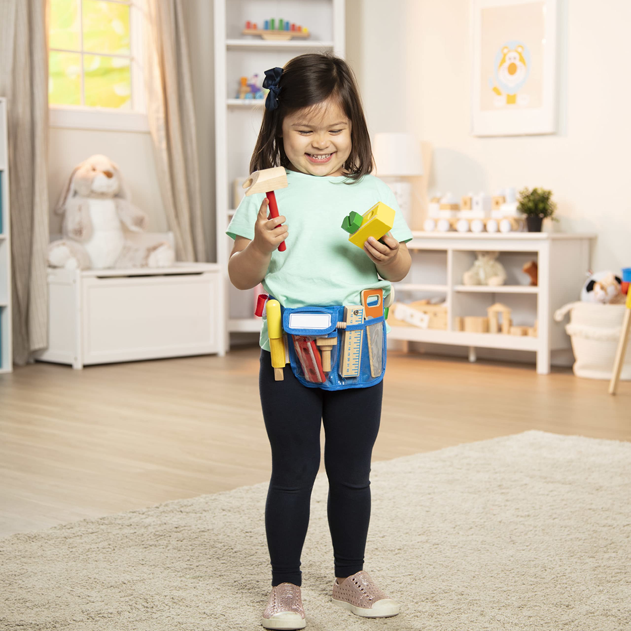 Melissa & Doug Deluxe Tool Belt Set: 5 Wooden Tools, 8 Building Pieces, Adjustable Belt for Ages 3-5