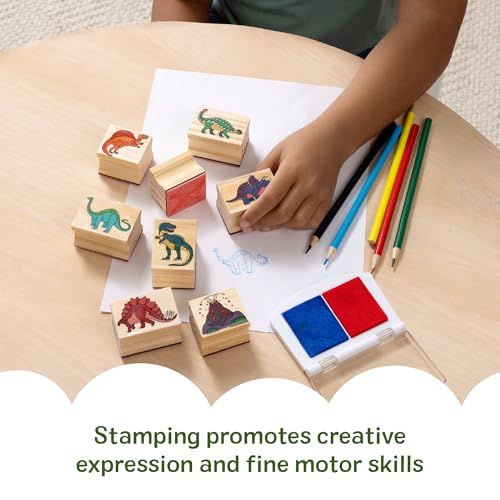 Melissa & Doug Dinosaur Stamp Set: 8 Stamps, 5 Pencils, 2-Color Ink Pad in Wooden Box