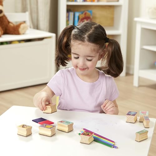 Melissa & Doug Disney Princess Wooden Stamp Set – 9 Stamps, 5 Colored Pencils, 2-Color Ink Pad, Washable & Non-Toxic, Ages 4+