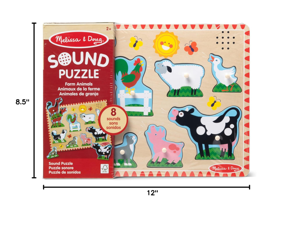Melissa & Doug Farm Animals Sound Puzzle – 8-Piece Wooden Peg Puzzle with Light-Activated Sounds for Toddlers Ages 2+