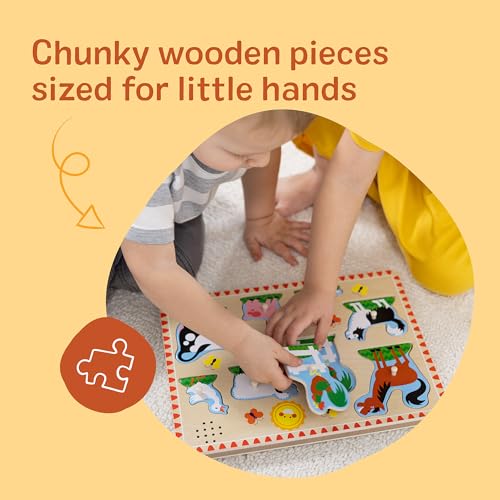 Melissa & Doug Farm Animals Sound Puzzle – 8-Piece Wooden Peg Puzzle with Light-Activated Sounds for Toddlers Ages 2+