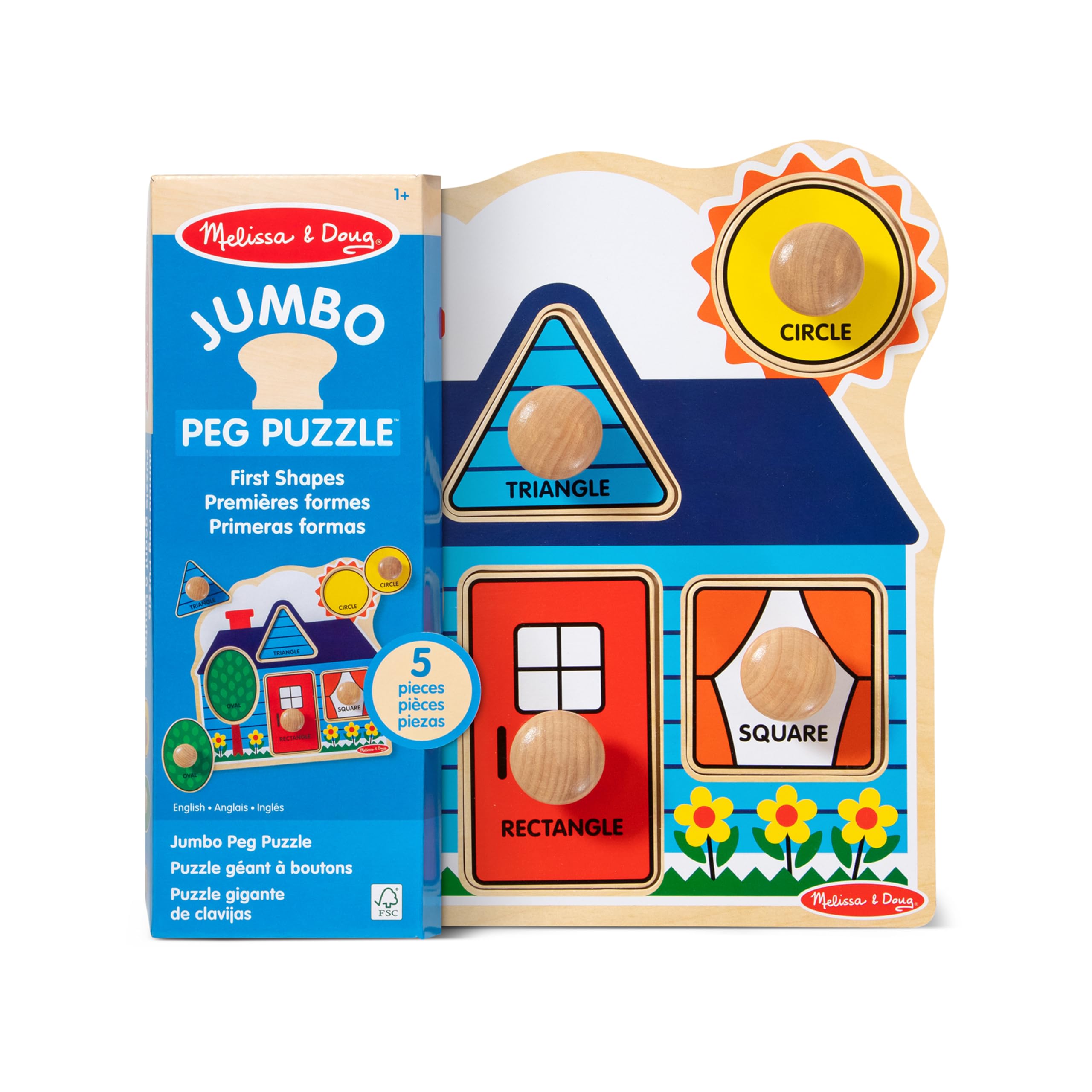 Melissa & Doug First Shapes Jumbo Knob Puzzle: Wooden Shape Puzzle for Toddlers Ages 1+