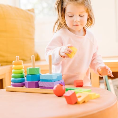 Melissa & Doug Geometric Stacker: 25-Piece Wooden Shape Sorting Toy for Toddlers Ages 2-4