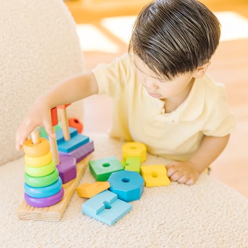 Melissa & Doug Geometric Stacker: 25-Piece Wooden Shape Sorting Toy for Toddlers Ages 2-4
