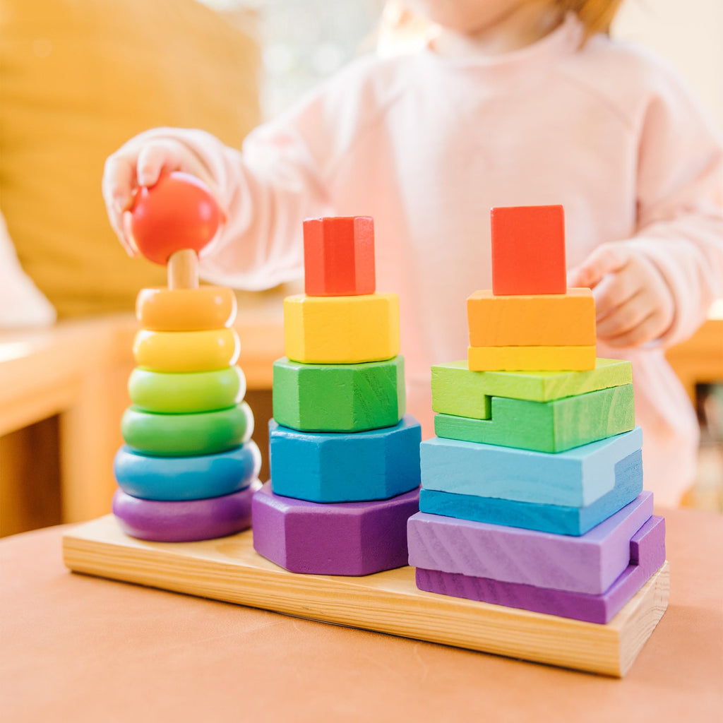 Melissa & Doug Geometric Stacker: 25-Piece Wooden Shape Sorting Toy for Toddlers Ages 2-4