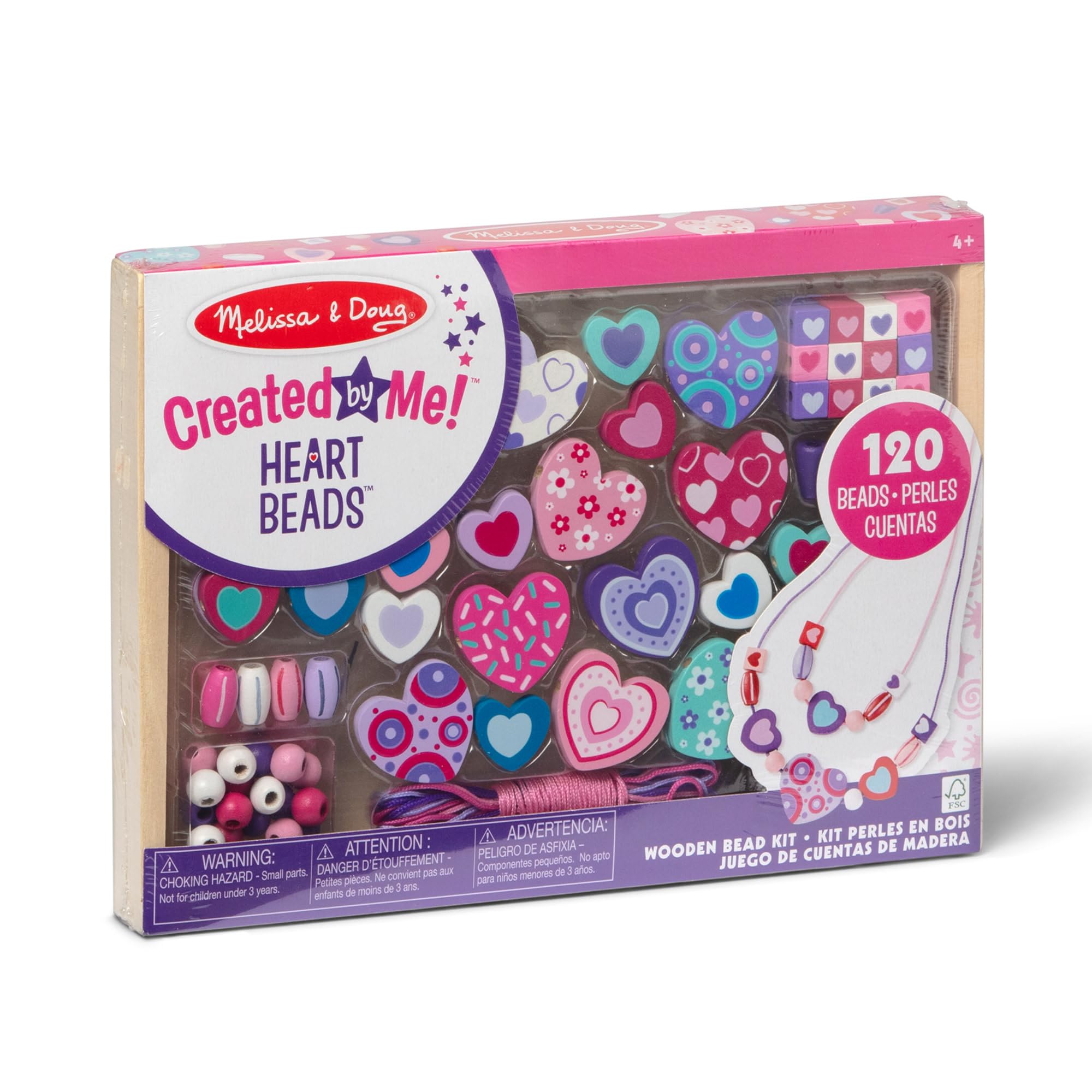 Melissa & Doug Heart Beads Wooden Bead Kit – 120+ Beads & 5 Cords for Kids Jewelry Making