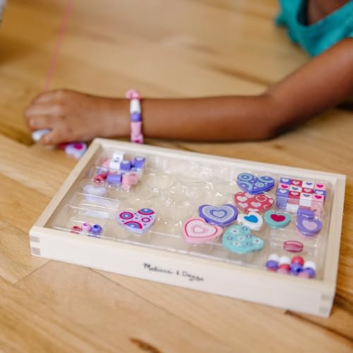 Melissa & Doug Heart Beads Wooden Bead Kit – 120+ Beads & 5 Cords for Kids Jewelry Making