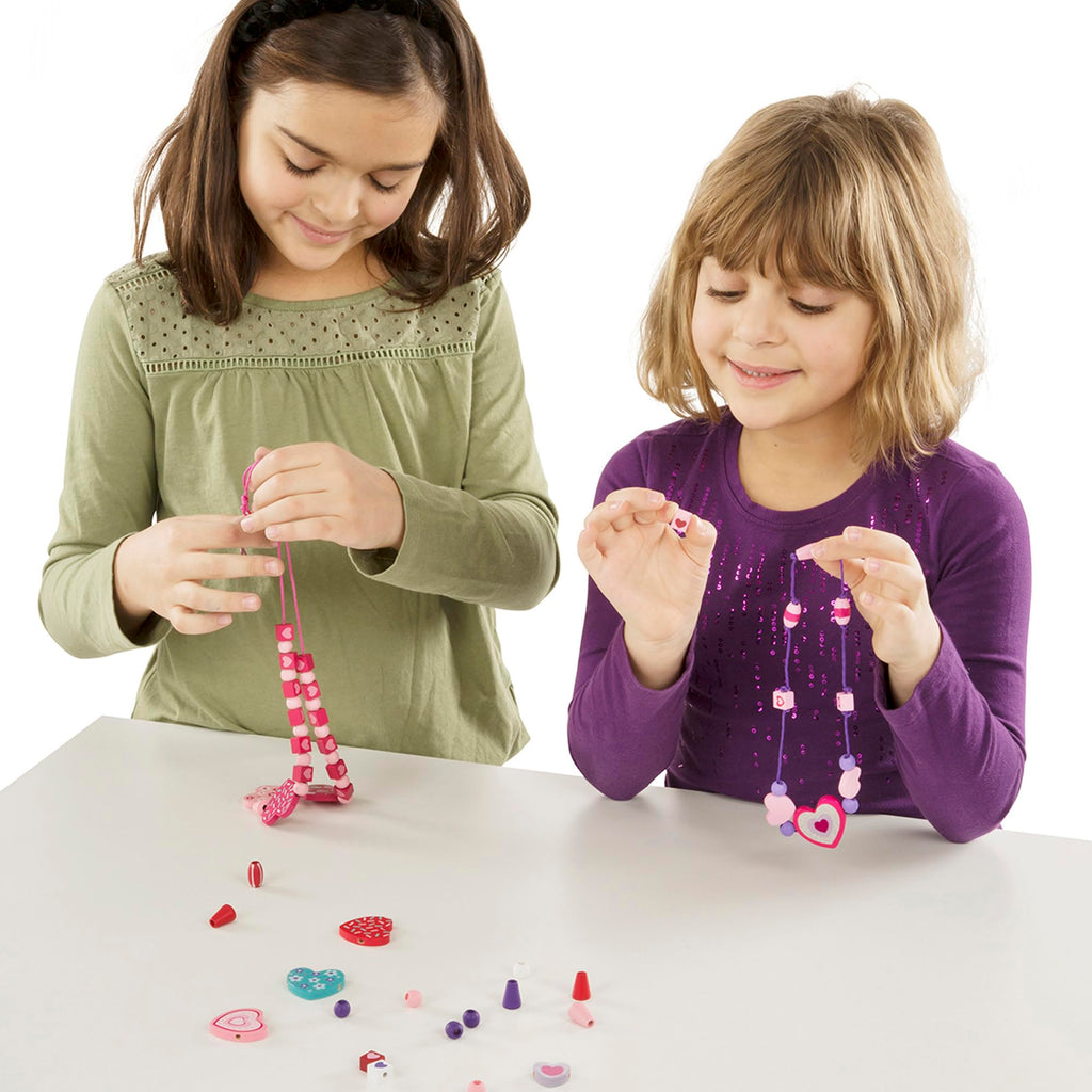 Melissa & Doug Heart Beads Wooden Bead Kit – 120+ Beads & 5 Cords for Kids Jewelry Making