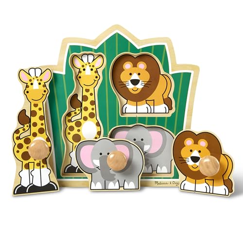 Melissa & Doug Jungle Friends Jumbo Knob Puzzle: Wooden Safari Animal Puzzle for Toddlers Age 1+