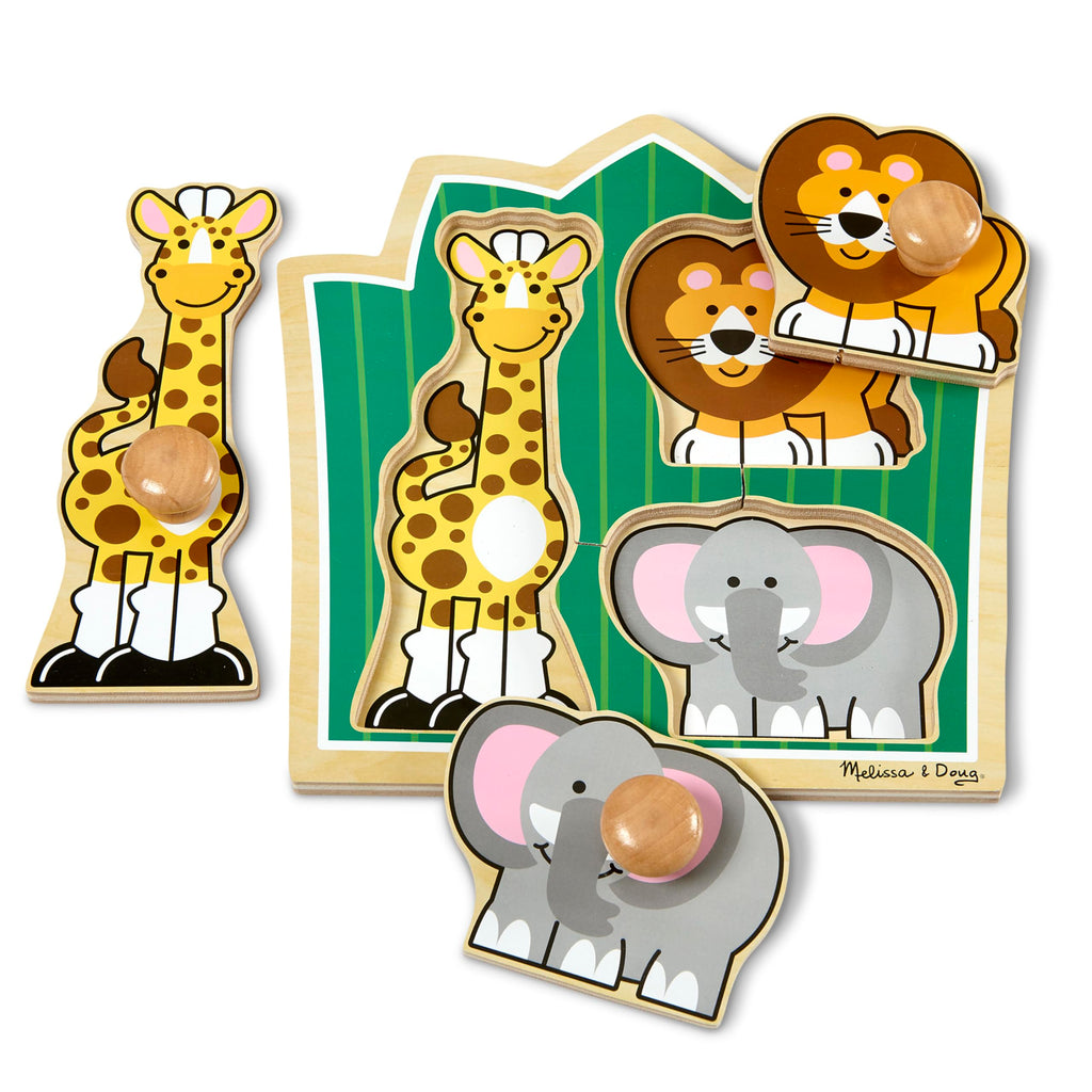 Melissa & Doug Jungle Friends Jumbo Knob Puzzle: Wooden Safari Animal Puzzle for Toddlers Age 1+