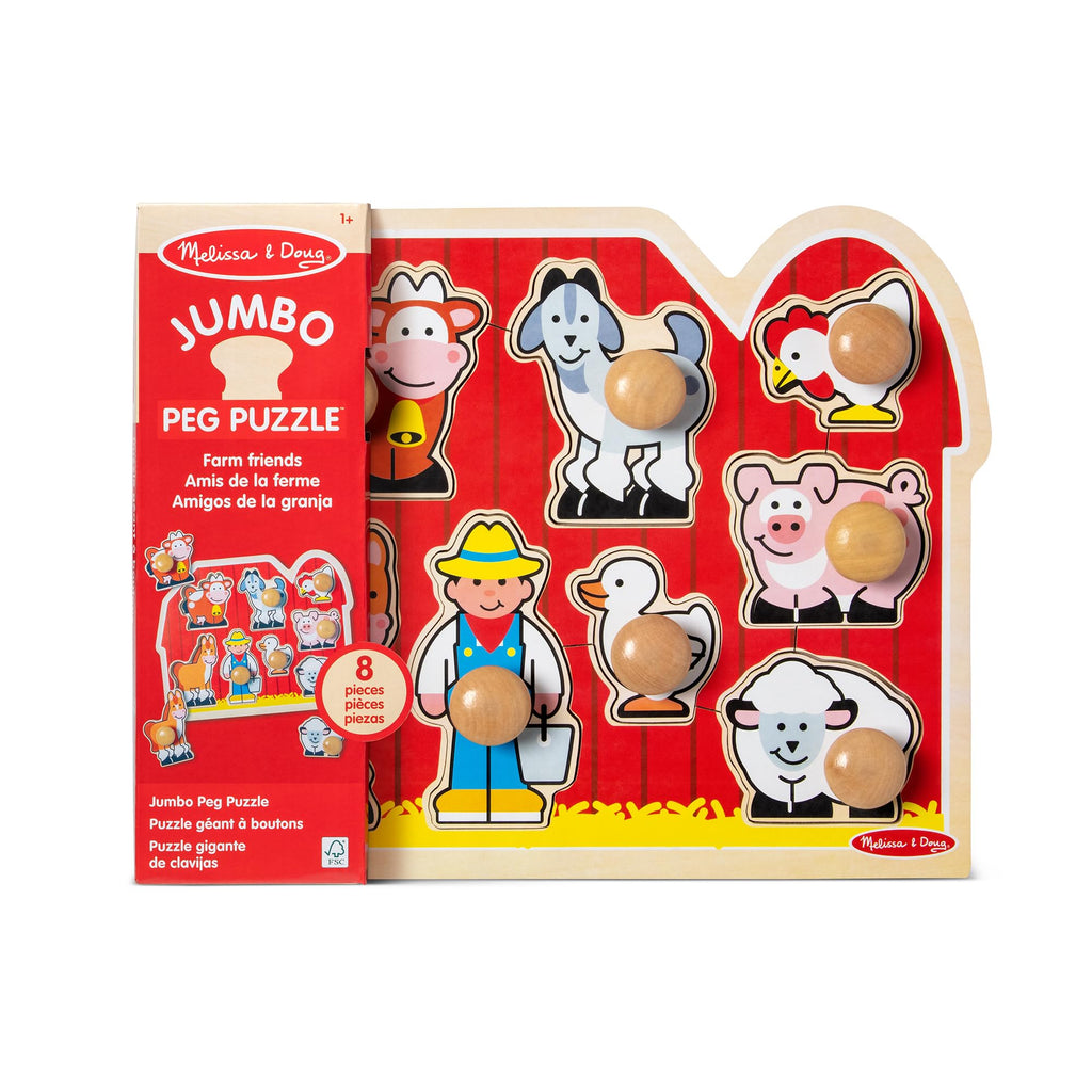 Melissa & Doug Large Farm Jumbo Knob Puzzle – 8 Wooden Pieces for Toddlers (Ages 1+)