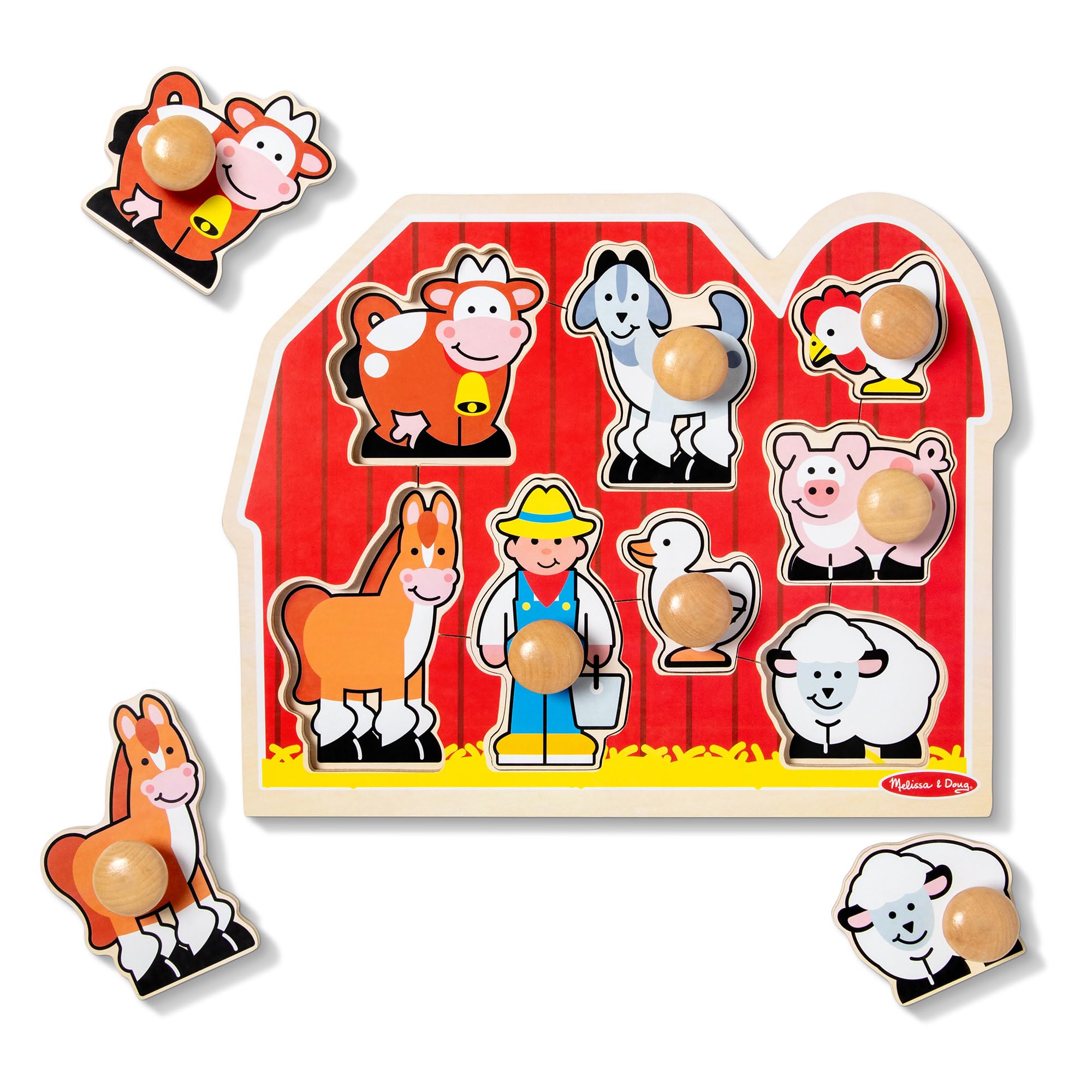 Melissa & Doug Large Farm Jumbo Knob Puzzle – 8 Wooden Pieces for Toddlers (Ages 1+)