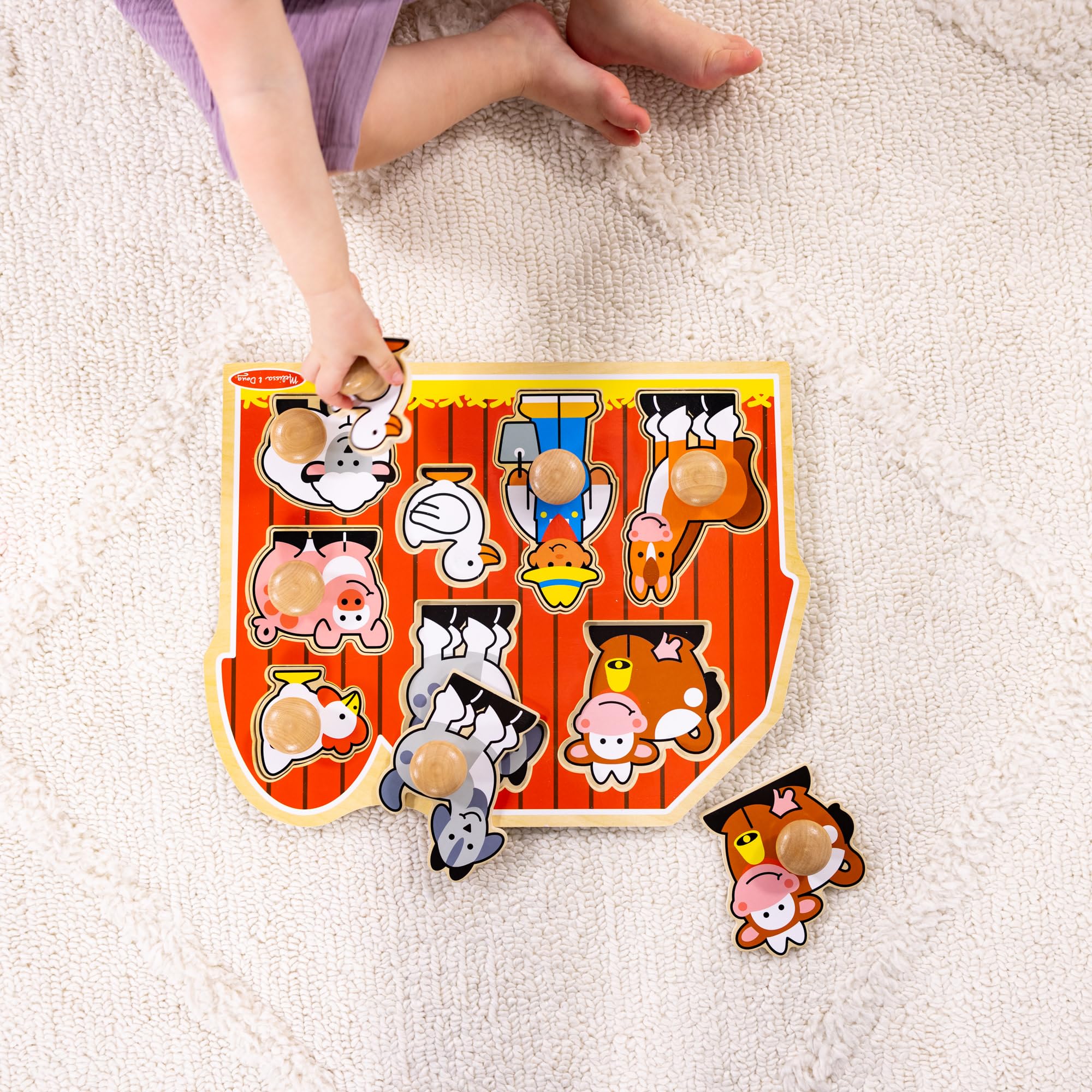 Melissa & Doug Large Farm Jumbo Knob Puzzle – 8 Wooden Pieces for Toddlers (Ages 1+)