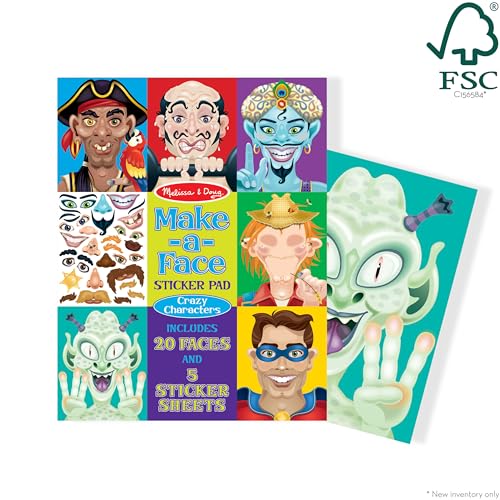 Melissa & Doug Make-a-Face Sticker Pad – Crazy Characters, 20 Faces, 160+ Stickers